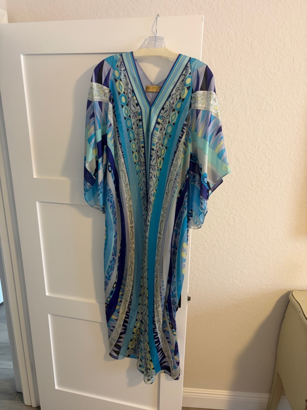 Emilio Pucci Striped Blue & Aqua V-Neck Dress